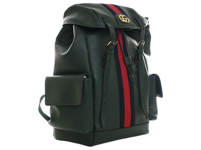 Gucci Green Large Rucksack aus Kalbsleder Web Ophidia Grün Dunkelgrün - Ansicht 3