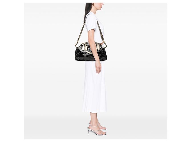 Borsa Gucci Black Coated Canvas Bamboo Dialux Pop Nero - vista 7