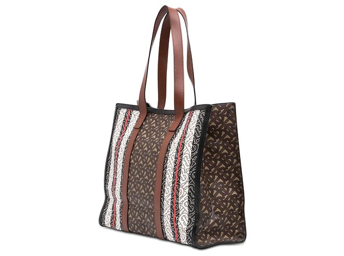 Burberry Brown TB Monogram E Canvas Stripe Book Tote Marrone - vista 2