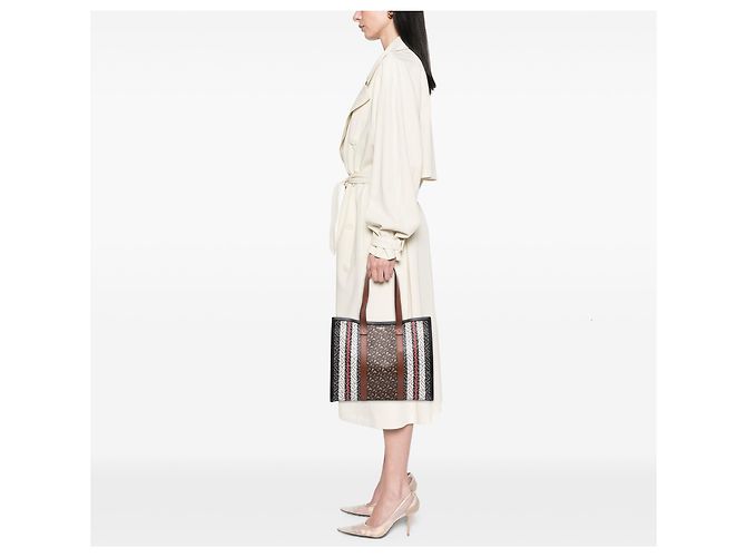 Burberry Brown TB Monogram E Canvas Stripe Book Tote Marrone - vista 7