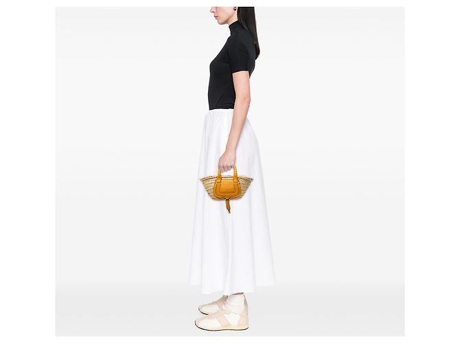 Borsa Chloé Marcie Mini in rafia beige Senape - vista 6