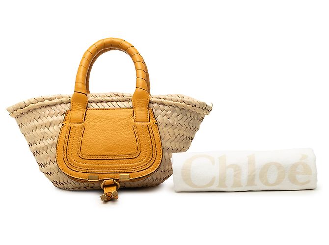Borsa Chloé Marcie Mini in rafia beige Senape - vista 7