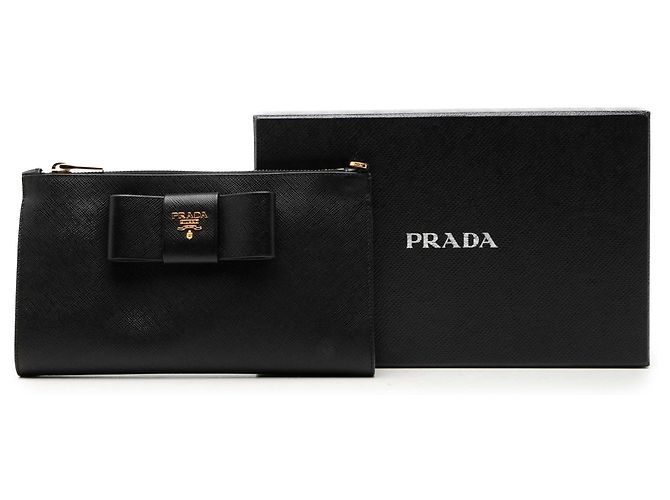 Clutch Prada Black Saffiano con fiocco Nero - vista 7