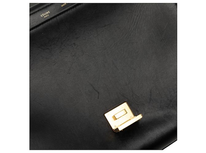 Céline Borsa Celine Black Medium Tricolor in Calfskin e Canvas Trapeze Nero - vista 7