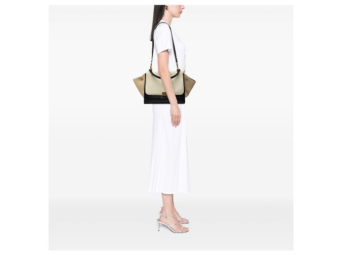 Céline Borsa Celine Black Medium Tricolor in Calfskin e Canvas Trapeze Nero - vista 8