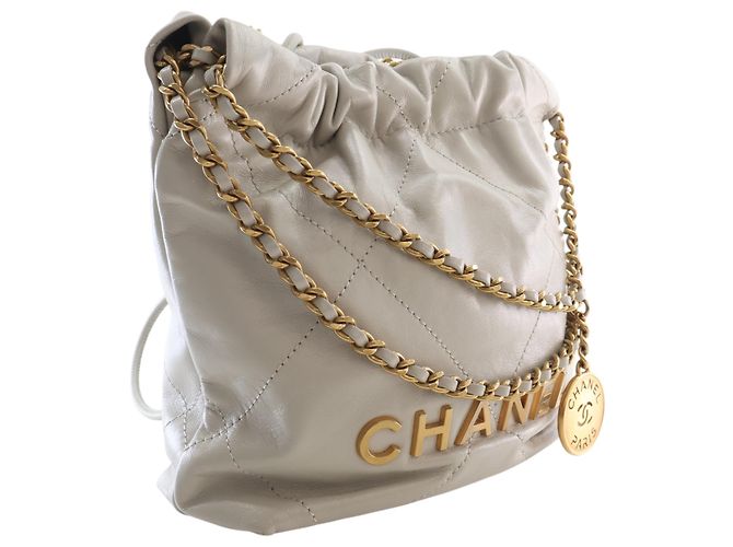 Chanel White Mini Shiny Calfskin 22 Hobo Bianco - vista 2