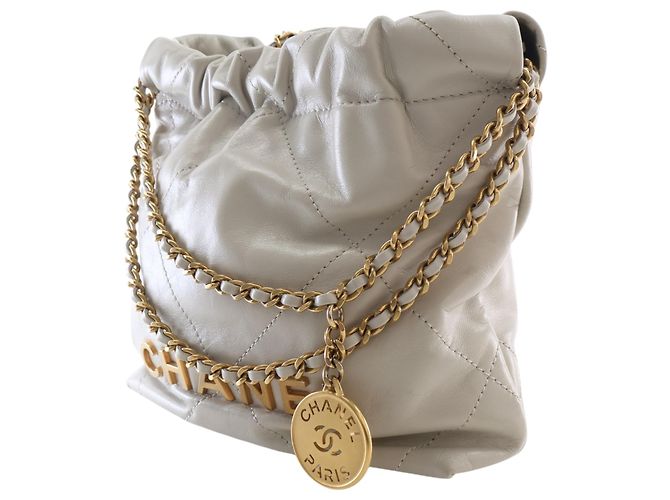 Chanel White Mini Shiny Calfskin 22 Hobo Bianco - vista 3