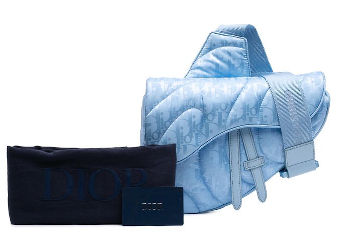 Sac bandoulière Saddle en tissu technique Dior Blue ERL Oblique Mirage Bleu Bleu clair - vue 7