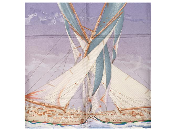 Sciarpa in seta Hermès Purple En Course 90 - vista 7