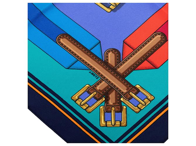 Hermès Seidentuch Blue Les Sangles 90 Blau - Ansicht 4