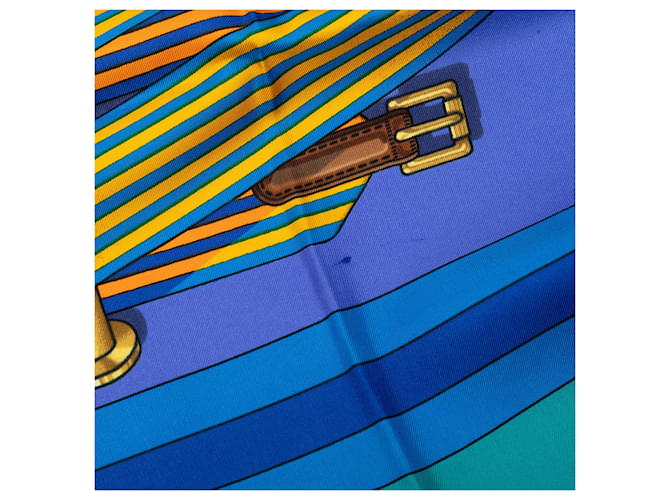 Hermès Seidentuch Blue Les Sangles 90 Blau - Ansicht 5