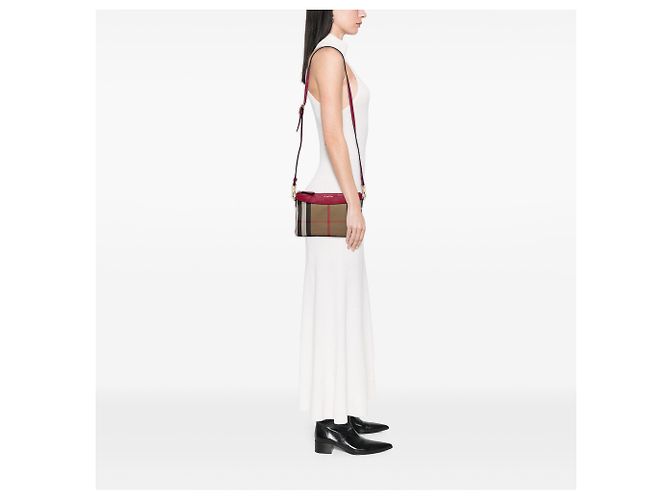 Borsa a tracolla Burberry Peyton in tela House Check marrone Marrone chiaro - vista 5