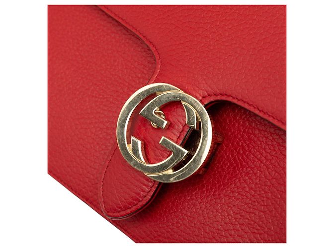 Gucci Rosso Borsa a tracolla in pelle di vitello Dollar Medium con G intrecciato - vista 6