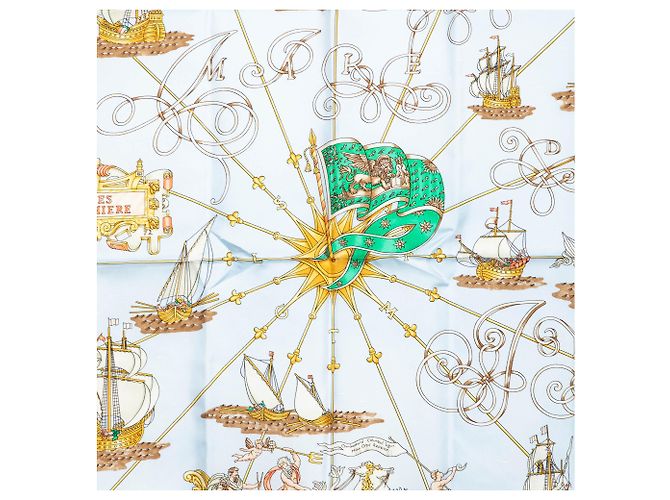 Sciarpa in seta Hermès Blue Vaisseaux et Fregates 90 - vista 2