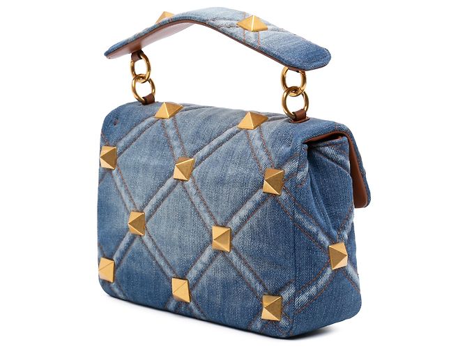 Borsa Valentino Blue Medium Denim Roman Stud - vista 2