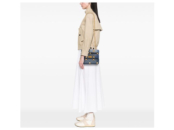 Borsa Valentino Blue Medium Denim Roman Stud - vista 6