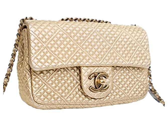Chanel Gold Small Micro Quilted Metallic Lambskin Coin Flap D'oro - vista 3