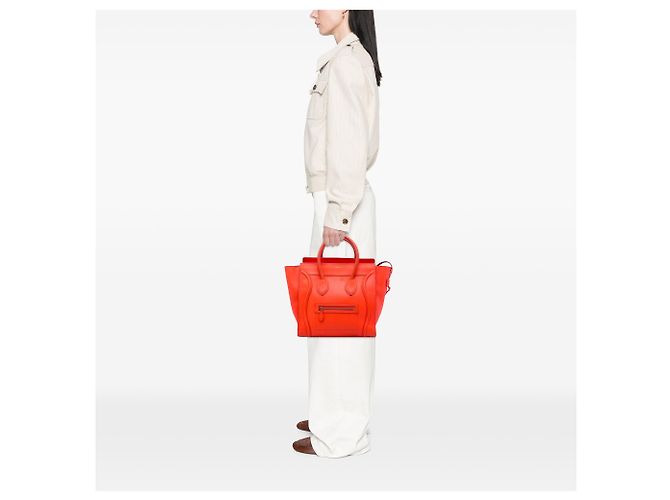 Luggage Céline Borsa Tote Celine Orange Mini in pelle di vitello liscia Rosso Arancione - vista 6