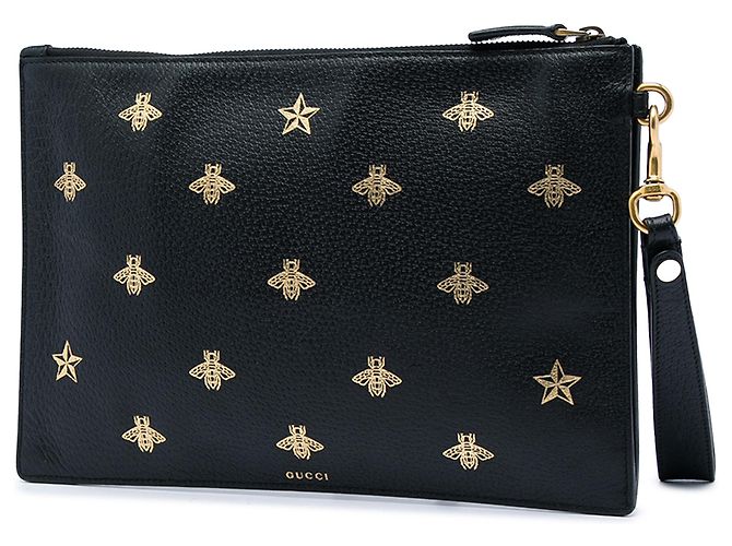 Clutch Bee Star in pelle di vitello nera Gucci Nero - vista 2