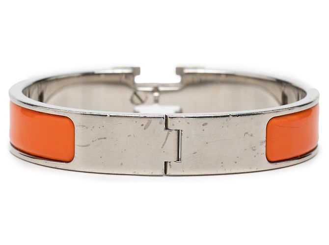 Bracciale Hermès Clic H in smalto arancione stretto PM - vista 3