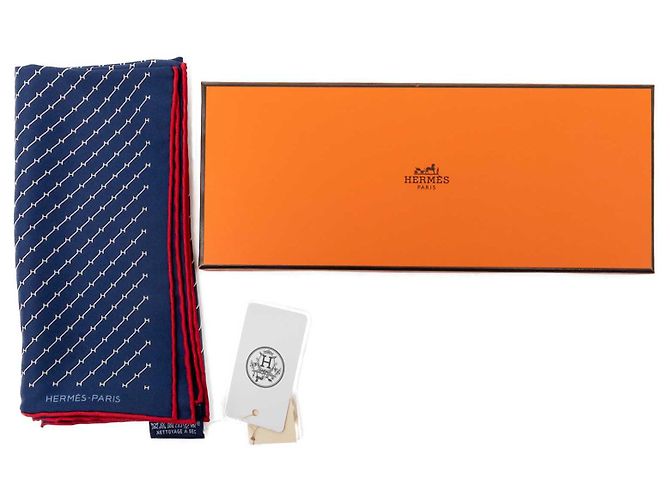 Fazzoletto di seta Hermès blu con motivi geometrici Blu scuro - vista 8