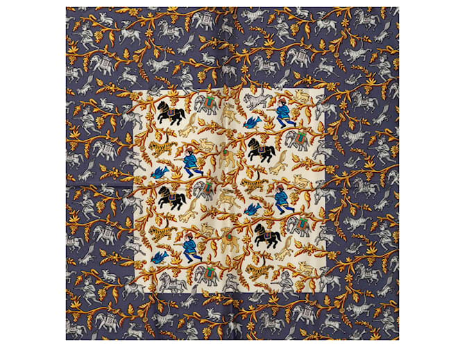 Sciarpa in seta Hermès Blue Chasse en Inde 90 Blu navy - vista 2