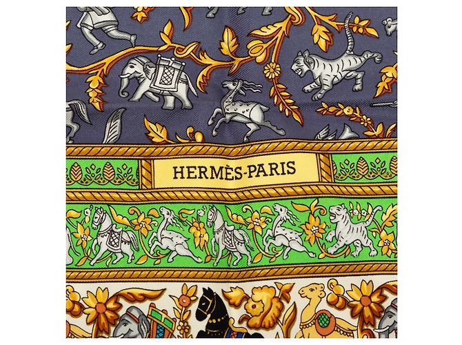 Sciarpa in seta Hermès Blue Chasse en Inde 90 Blu navy - vista 3