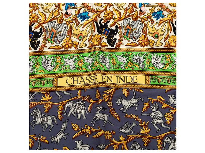 Sciarpa in seta Hermès Blue Chasse en Inde 90 Blu navy - vista 6