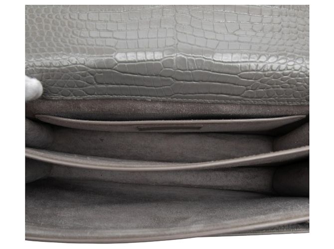 Bolsa transversal Saint Laurent Monogram Sunset em couro cinza com relevo de crocodilo Large Marrom - vista 4