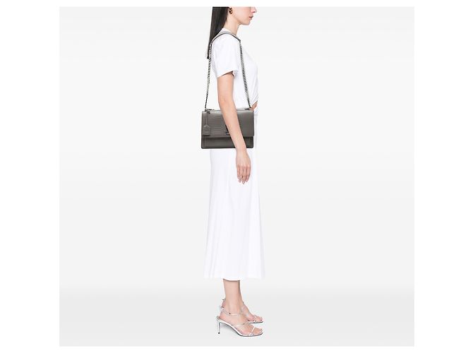 Bolsa transversal Saint Laurent Monogram Sunset em couro cinza com relevo de crocodilo Large Marrom - vista 6