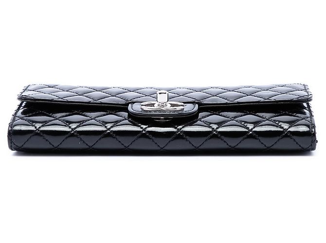 Wallet On Chain Portafoglio con Catena Chanel Black CC Quilted Patent East West Nero - vista 3