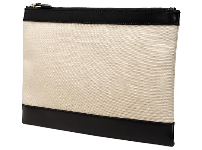 Clutch Balenciaga in tela marrone e blu navy con chiusura a clip M - vista 2