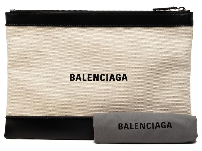 Clutch Balenciaga in tela marrone e blu navy con chiusura a clip M - vista 8