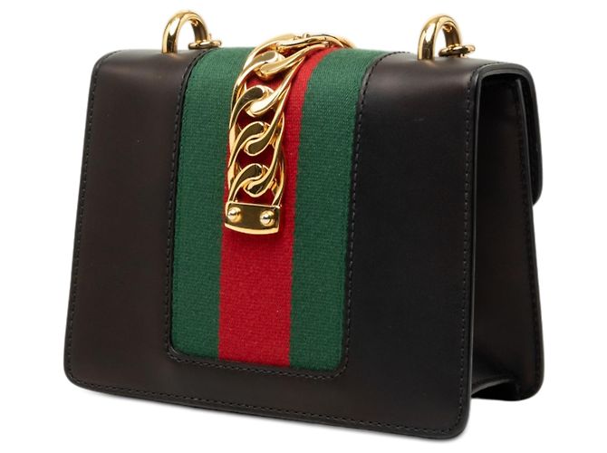 Borsa Sylvie in pelle di vitello nera con banda Web e catena Gucci Nero - vista 2