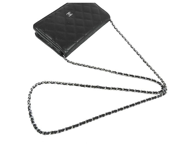 Chanel Black CC gestepptes Caviar Wallet on Chain Schwarz - Ansicht 15