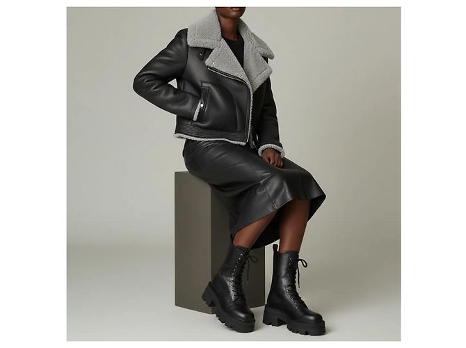Rick Owens Wendbare Lederjacke mit Lammfell Schwarz - Ansicht 6