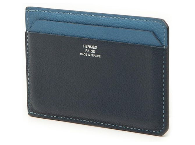 Hermès Tarjetero Hermes City 4CC Beige Azul marino - vista 2