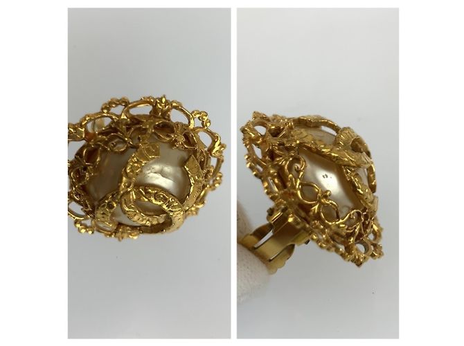 Chanel Vintage Coco Mark vergoldete Perlenohrringe Golden - Ansicht 5