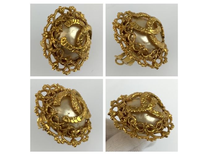 Chanel Vintage Coco Mark vergoldete Perlenohrringe Golden - Ansicht 6