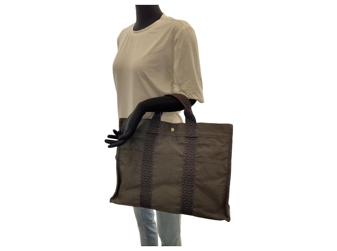 Hermès Hermes Herline MM Canvas Tote Bag in Grau Braun - Ansicht 7