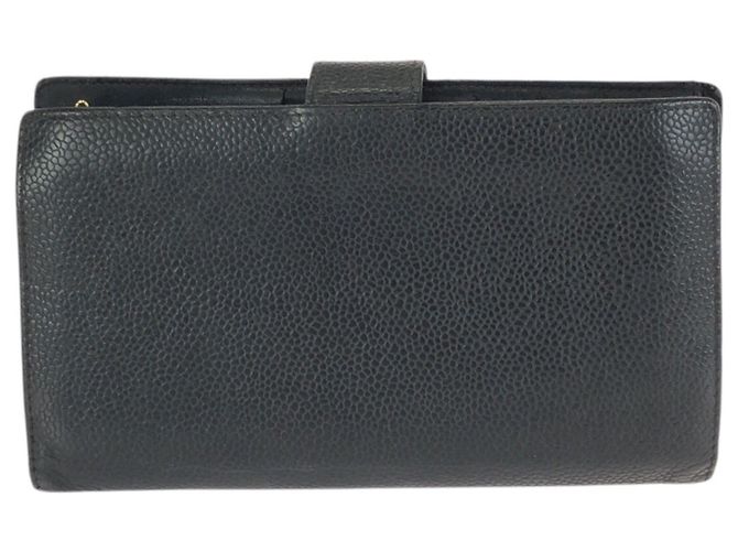 Timeless Chanel Vintage Coco Mark Black Caviar Leather Long Wallet - view 2