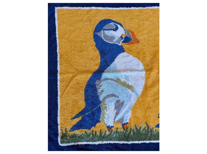 Asciugamano in cotone Hermès motivo pulcinella di mare - Blu e Giallo Bianco Verde Grigio - vista 3