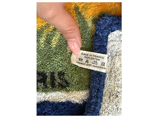 Asciugamano in cotone Hermès motivo pulcinella di mare - Blu e Giallo Bianco Verde Grigio - vista 6