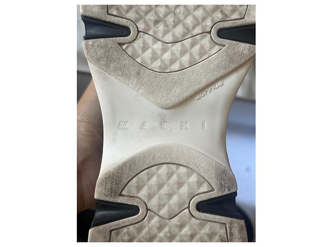Marni Sandali con zeppa pelle e tessuto Nero Beige - vista 10