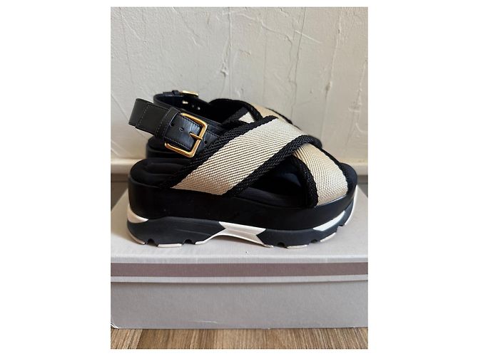 Marni Sandali con zeppa pelle e tessuto Nero Beige - vista 3