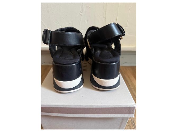 Marni Sandali con zeppa pelle e tessuto Nero Beige - vista 4