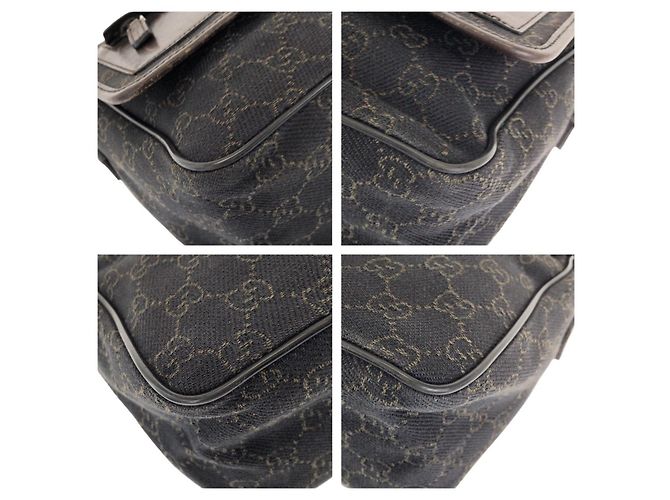 Borsa a tracolla Gucci in tela GG marrone scuro e pelle - vista 3