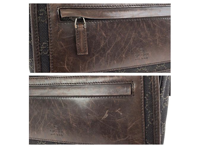 Borsa a tracolla Gucci in tela GG marrone scuro e pelle - vista 5
