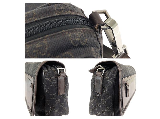 Borsa a tracolla Gucci in tela GG marrone scuro e pelle - vista 6