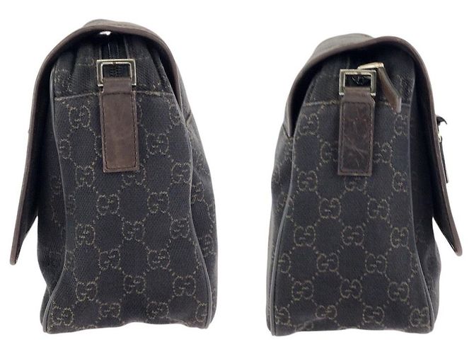 Borsa a tracolla Gucci in tela GG marrone scuro e pelle - vista 8